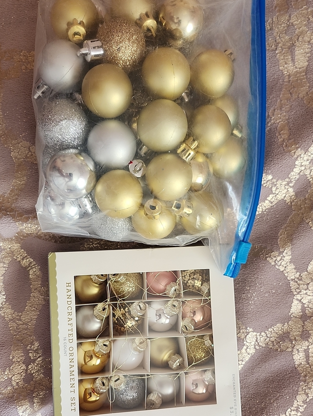 4/$20 Festive Gold & Silver Holiday Ornament Set